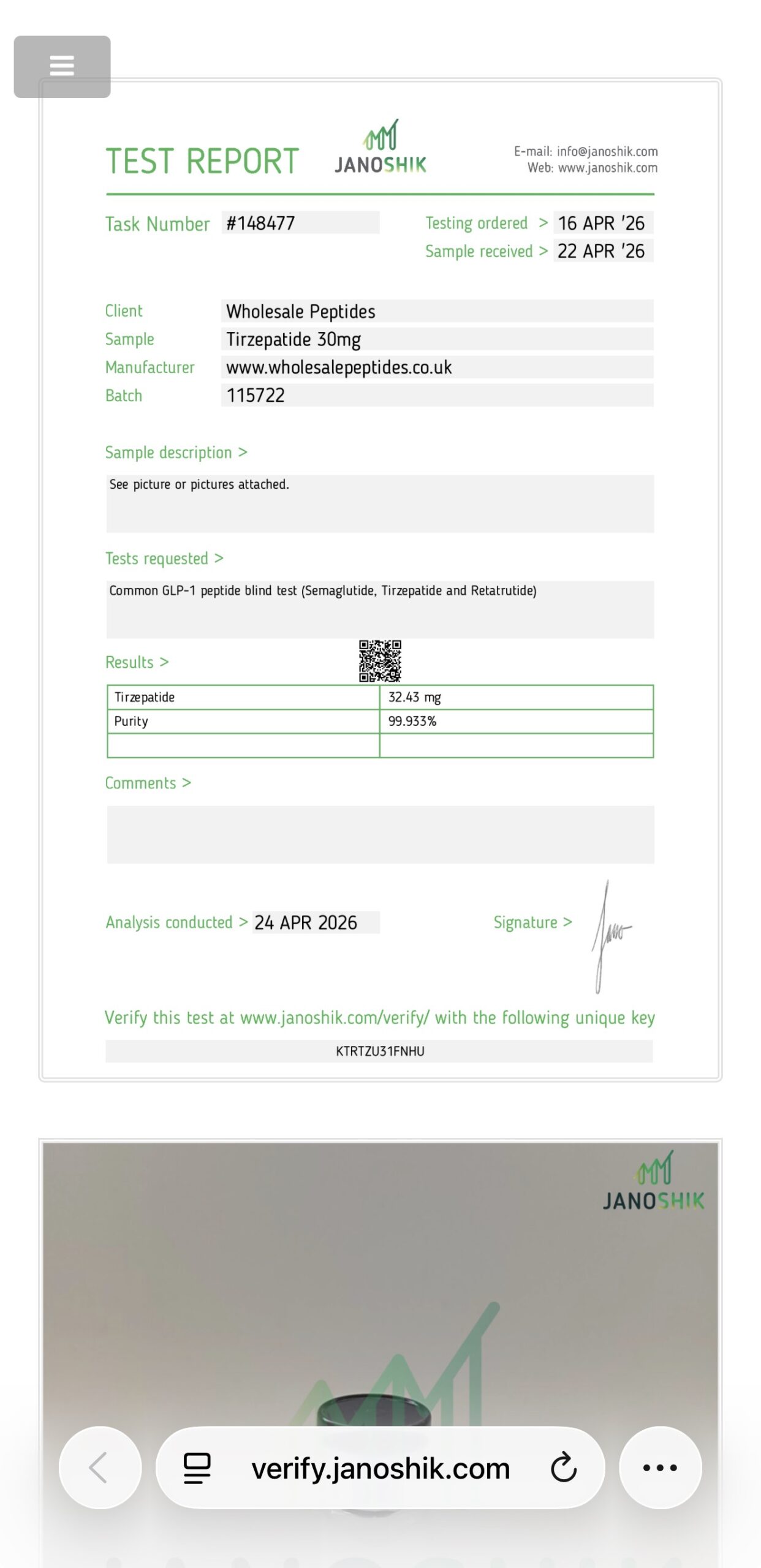 Tirzepatide 30mg Janoshik Report Wholesale Peptides