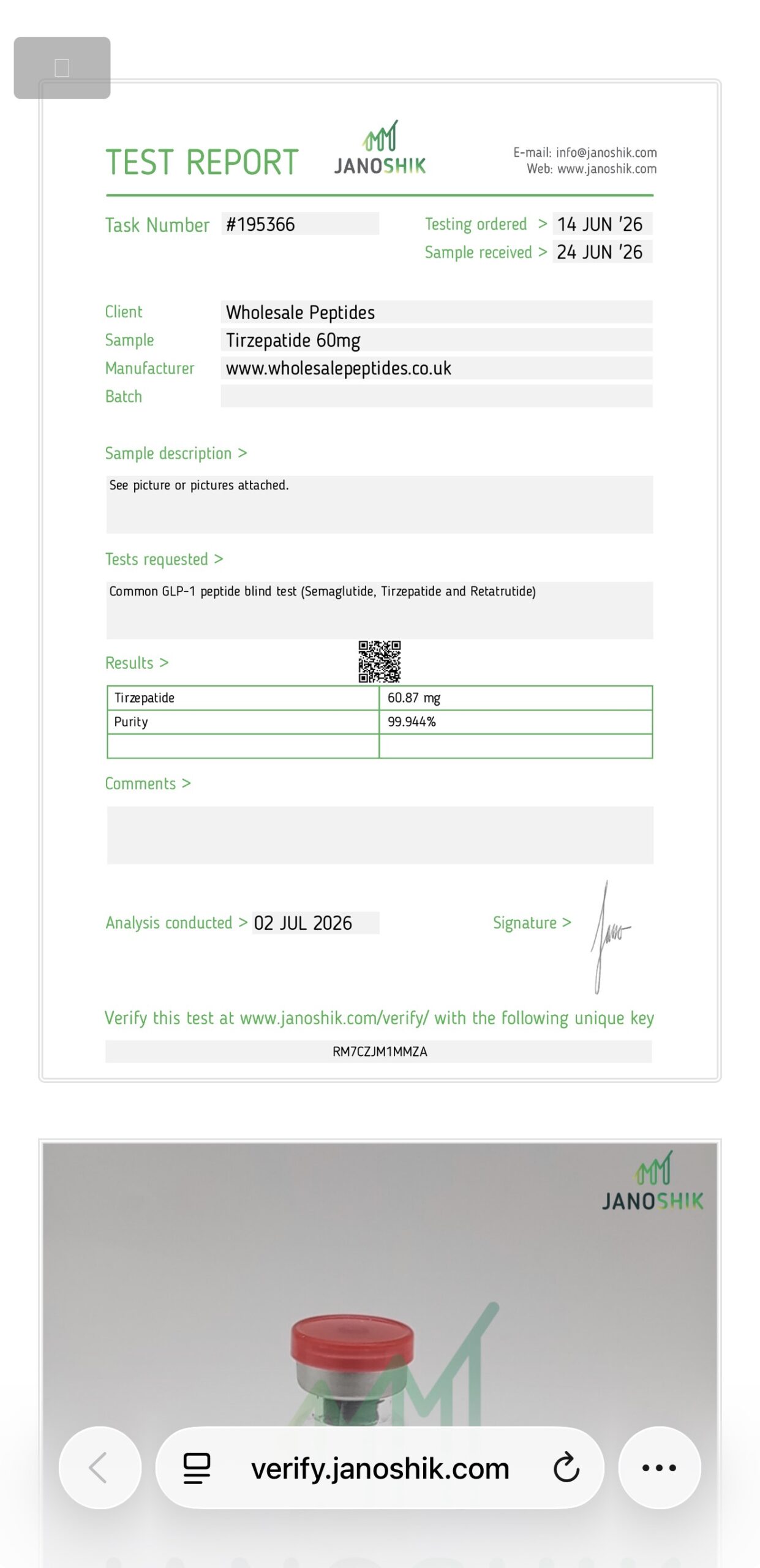 Tirzepatide 60mg Janoshik Report Wholesale Peptides